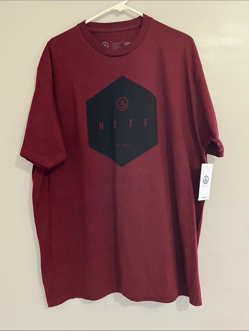 Neff Men's Maroon Short Sleeve Tee with Black Hex Logo 2X New